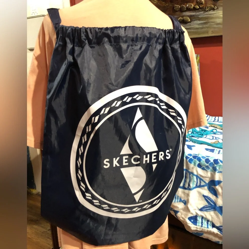 #bag 2 Skechers Navy and White Logo Drawstring backpack Bag